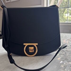 Salvatore Ferragamo Black Crossbody Bag with Gold Accents